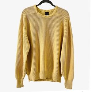 Vintage Chunky Knit Crewneck Sweater Lemon Yellow Fisherman Preppy